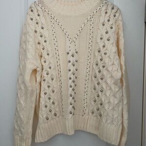H&M Cream Sweater with Beaded Accents